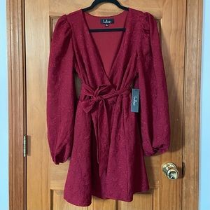 Lulu’s Burgundy Floral Jacquard Mini Dress Sz S